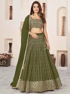 FABPIXEL Embroidered Sequinned Semi-Stitched Lehenga & Unstitched Blouse With Dupatta