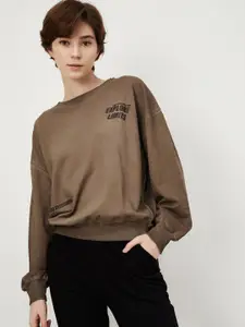 max Women Solid Round Neck Cotton Sweatshirt