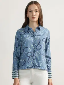 Iconic Women Spread Collar Abstract Printed Cotton Casual Shirt