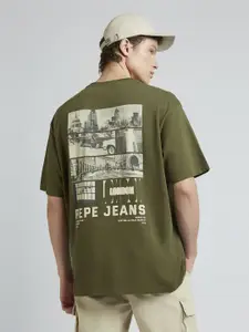 Pepe Jeans Men Graphic Printed Round Neck Pure Cotton Oversized T-shirt