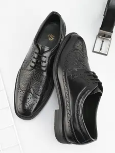 House of Pataudi Men Textured Formal Brogue