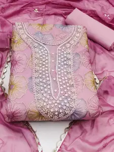 Ishin Sequinned Embroidered Organza Unstitched Dress Material