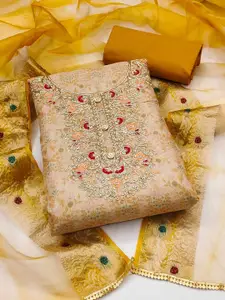 Ishin Ethnic Motifs Embroidered Beads and Stones Unstitched Dress Material