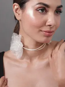 Rubans Elegant Off-White Floral Organza Choker Necklace - Fashionable Statement Jewelry