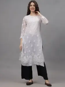 Seva Chikan Ethnic Motifs Embroidered Chikankari Georgette Straight Kurta