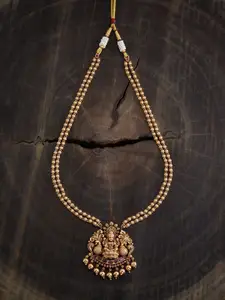 Kushal's Fashion Jewellery Gold-Plated Stones Studded Temple Necklace