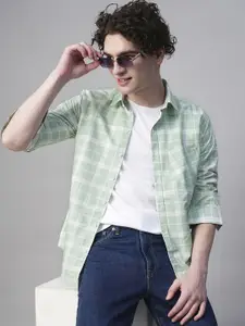 TRYBUY.IN Men Standard Spread Collar Tartan Checked Cotton Casual Shirt