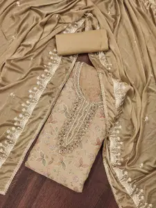 Ishin Floral Embroidered Beads and Stones Organza Unstitched Dress Material