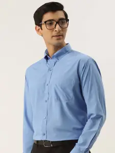 English Navy Men Button-Down Collar Solid Slim Fit Formal Shirt