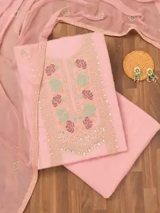 Koskii Floral Embroidered Mirror Work Unstitched Dress Material