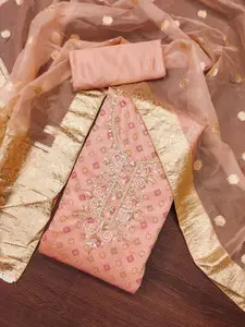 Ishin Floral Embroidered Beads and Stones Unstitched Dress Material