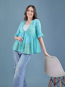 DressBerry Blue Self  Design Gathers Tie-Up Shrug