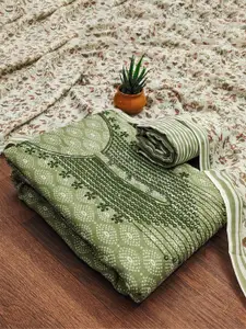 Ishin Floral Printed Sequinned Pure Cotton Unstitched Dress Material