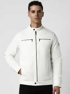 V Dot Men Solid Collarless Long Sleeves Tailored Jacket