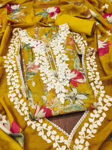 Ishin Floral Embroidered Zari Organza Unstitched Dress Material