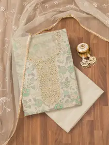 Koskii Floral Printed Beads & Stones Unstitched Dress Material