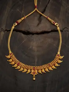 Kushal's Fashion Jewellery Silver Gold-Plated Stone Studded Temple Necklace