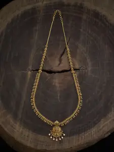 Kushal's Fashion Jewellery Gold-Plated Stone Studded & Beaded Antique Necklace