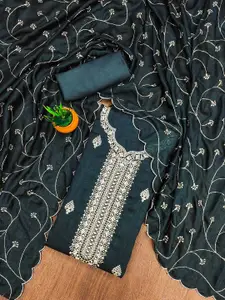 Ishin Floral Embroidered Zari Unstitched Dress Material