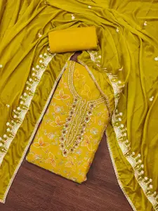 Ishin Floral Embroidered Organza Sequinned Unstitched Dress Material