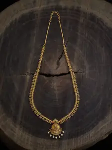 Kushal's Fashion Jewellery Gold-Plated Stones Studded Antique Necklace