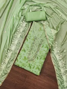 Ishin Floral Embroidered Sequinned Organza Unstitched Dress Material