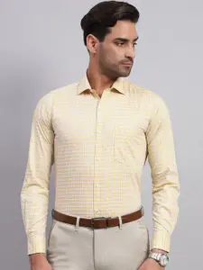 Monte Carlo Men Spread Collar Grid Tattersall Checked Cotton Casual Shirt