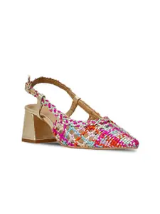 Saint G Printed Leather Block Sandals with Buckles