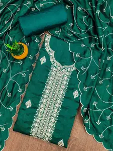 Ishin Floral Embroidered Zari Work Unstitched Dress Material