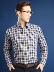 Hancock Men Spread Collar Windowpane Checked Cotton Slim Fit Formal Shirt