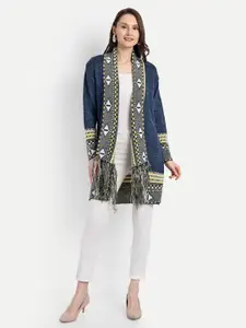 HAUTEMODA Self Design Woollen Open Front Longline Shrug