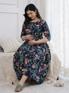 Nayo Women Floral Printed Maternity Maxi Dress
