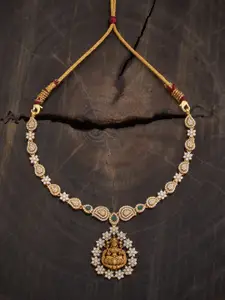 Kushal's Fashion Jewellery 92.5 Pure Silver Gold-Plated Stone Studded Temple Necklace