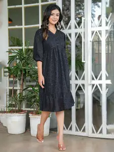 BAESD Puff Sleeve Pure Cotton Schiffli Empire Midi Dress