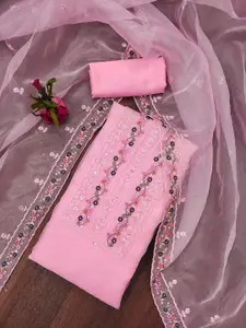 Ishin Floral Embroidered Sequinned Organza Unstitched Dress Material