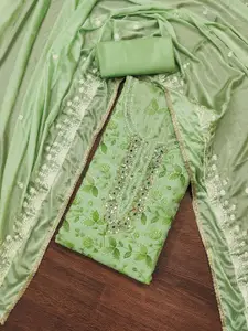 ASISA Floral Printed Beaded & Stones Unstitched Dress Material