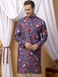 Hangup Floral Printed Mandarin Collar Regular Kurta With Pyjama