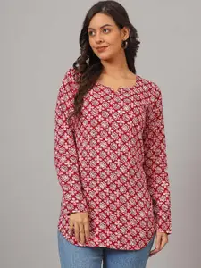 DHAKRE FASHION Floral Printed Round Neck Silk A-Line Kurti