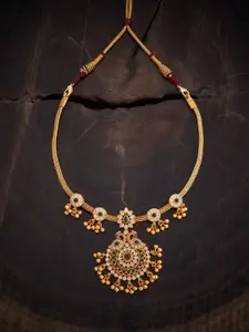 Kushal's Fashion Jewellery 92.5 Pure Silver Gold-Plated Temple Necklace