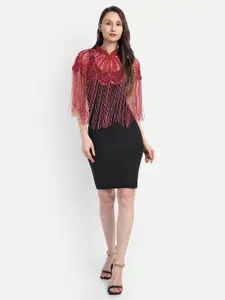 HAUTEMODA Embellished Beads Cape Poncho Shrug