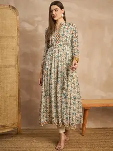 all about you Women Printed Mandarin Collar Maxi Ethnic Dress