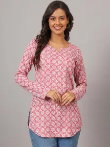 DHAKRE FASHION Floral Printed Long Sleeves Pure Silk Kurti