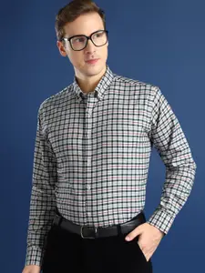 Hancock Men Button-Down Collar Windowpane Checked Cotton Slim Fit Formal Shirt