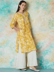 Melange by Lifestyle Floral Printed Sequinned Straight Kurta