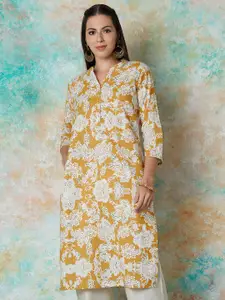 Melange by Lifestyle Floral Printed Mandarin Collar Cotton Straight Kurta