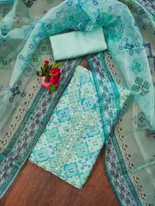 Ishin Floral Embroidered Sequinned Organza Unstitched Dress Material