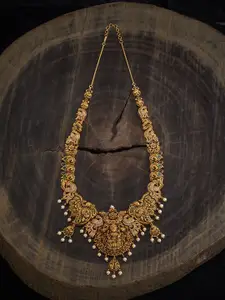 Kushal's Fashion Jewellery Gold-Plated Stones Studded Temple Necklace