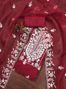 Ishin Floral Embroidered Organza Unstitched Dress Material