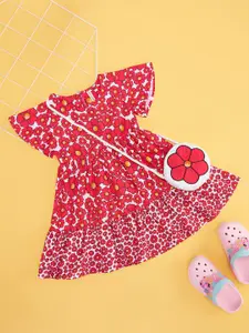 Pantaloons Junior Girls Floral Printed Pure Cotton Fit & Flare Dress
