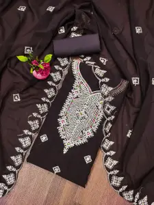 Ishin Floral Embroidered Zari Silk Georgette Unstitched Dress Material